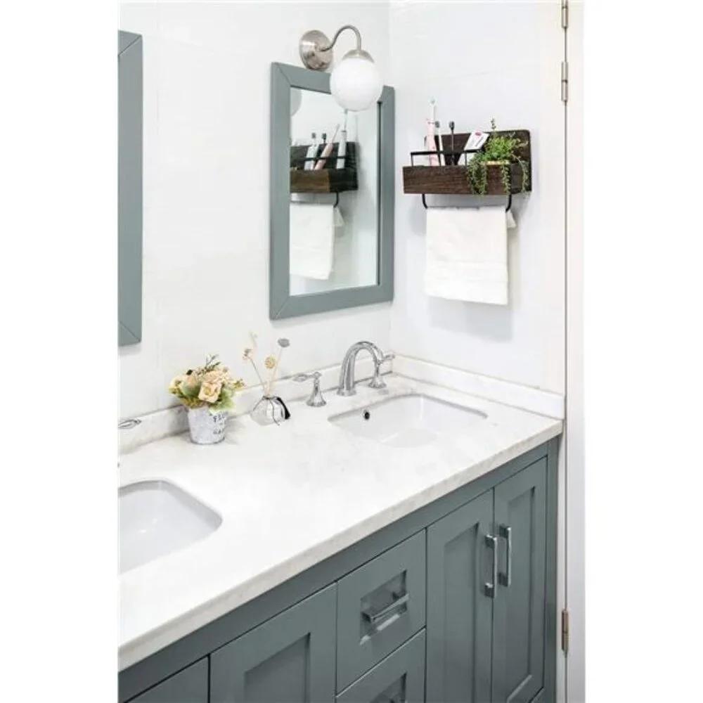 Wall Mounted Toothbrush Holder Wooden Bathroom Organizer Towel Rack Toothpaste